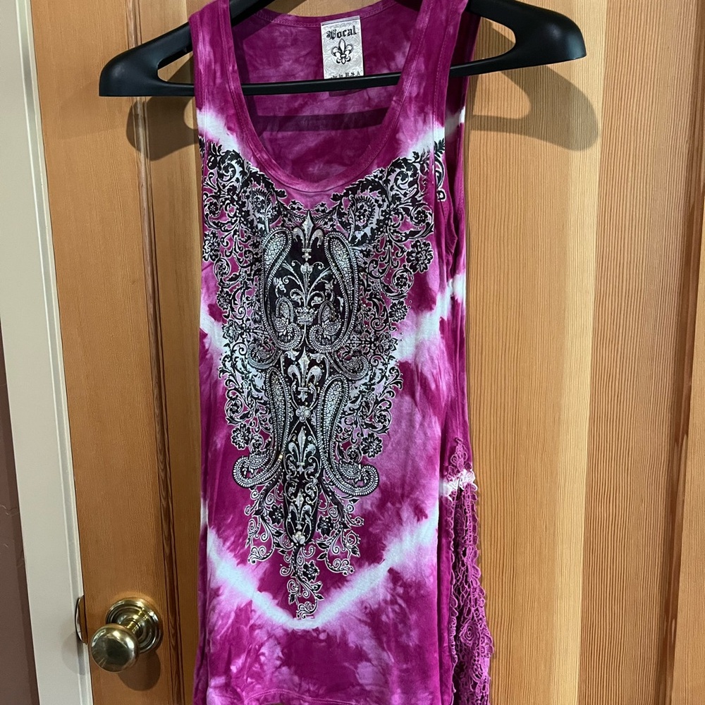 Vocal Purple and White Embellished Tank Top
